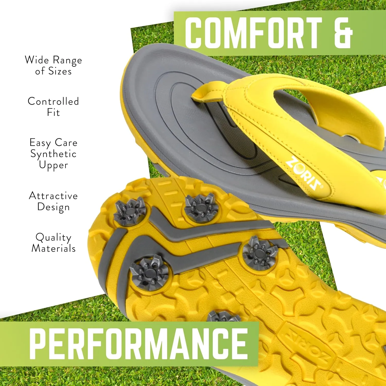 ZORIZ Next-GEN Golf Sandals for Women and Men, Golf Thong Flip Flops With Removable Soft Spikes, Golf Footwear With Deeper Heel Cup and Higher Sidewalls