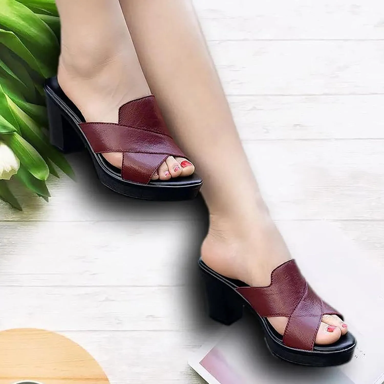 ZSpzx Wide Width Chunky Heels for Women Open Toe Hollow Out Orthopedic Slip On Block Sandals Ladies Low Heeled Casual Shoes Summer Comfortable Arch Support Footwear for Daily Wear